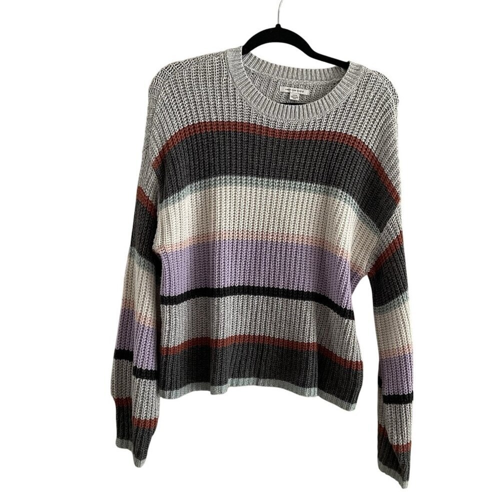 American Eagle Women SZ S Gray Multicolor Striped Pullover Long Sleeve Sweater